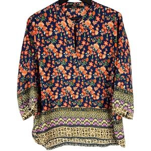Stitch Fix Fun 2 Fun Women's S Split Neck Floral Bohemian Peasant Top Multicolor